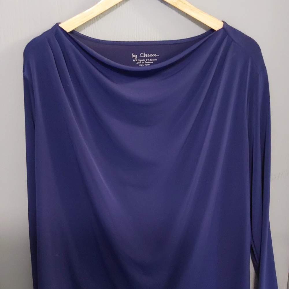 Chico's Draped Boatneck Long Sleeve Top in Deep Navy